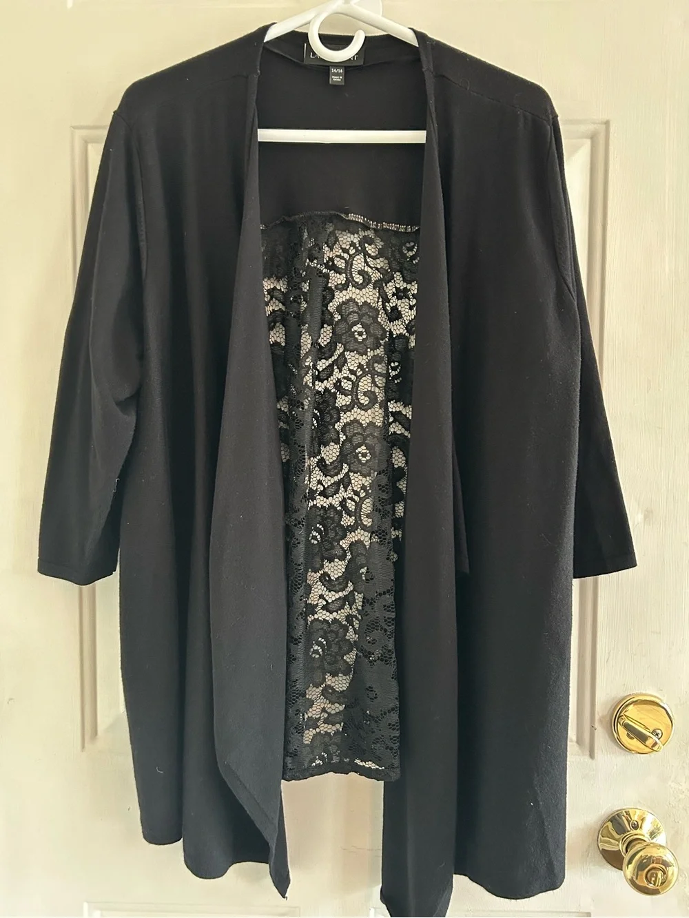 Lane Bryant Black Open front Top with Lace design on back